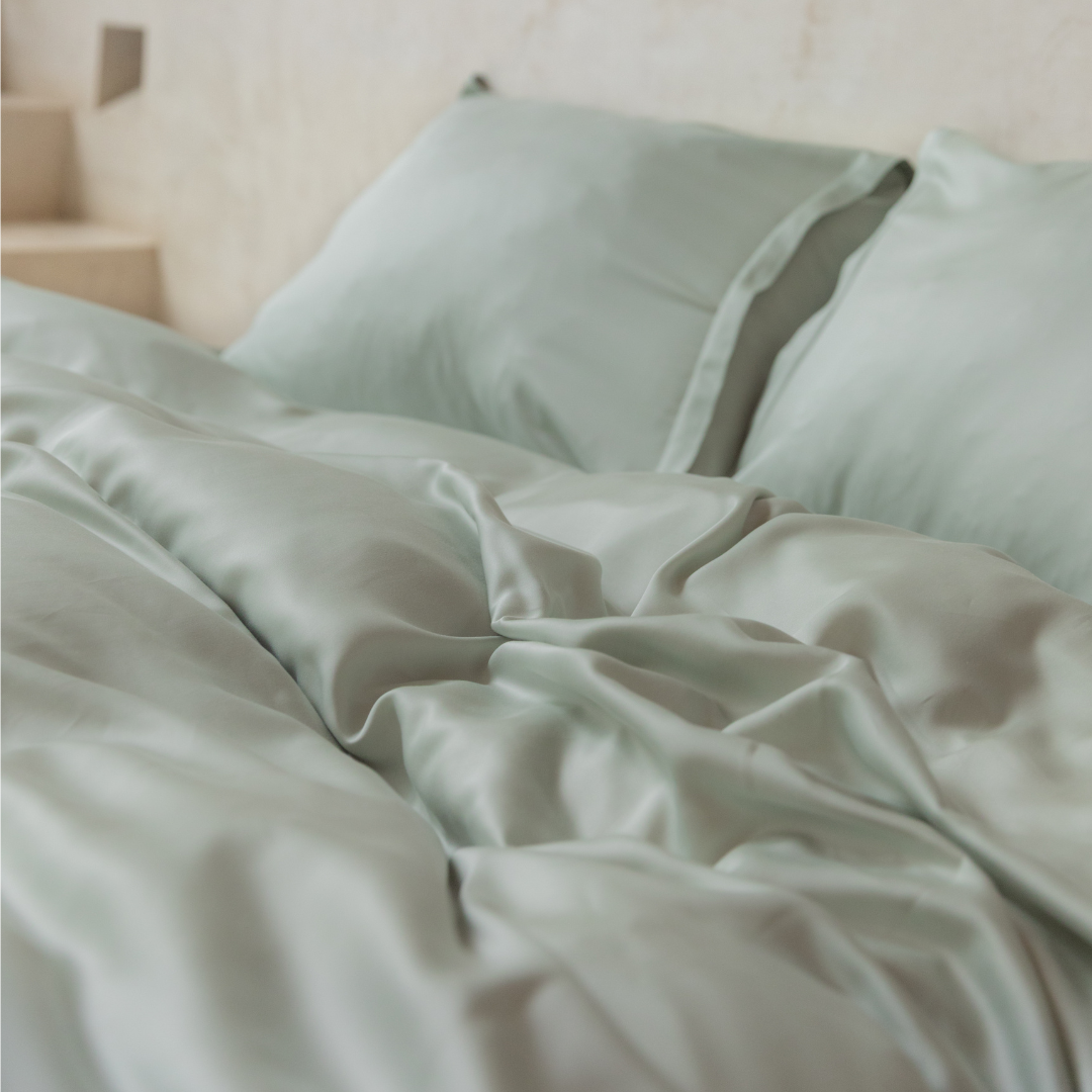Coco & Cici - Tencel dekbedovertrek - eenpersoons - 140 x 220 cm - grijsgroen - zacht, luxe en duurzaam beddengoed | + 1 kussensloop 60 x 70 cm
