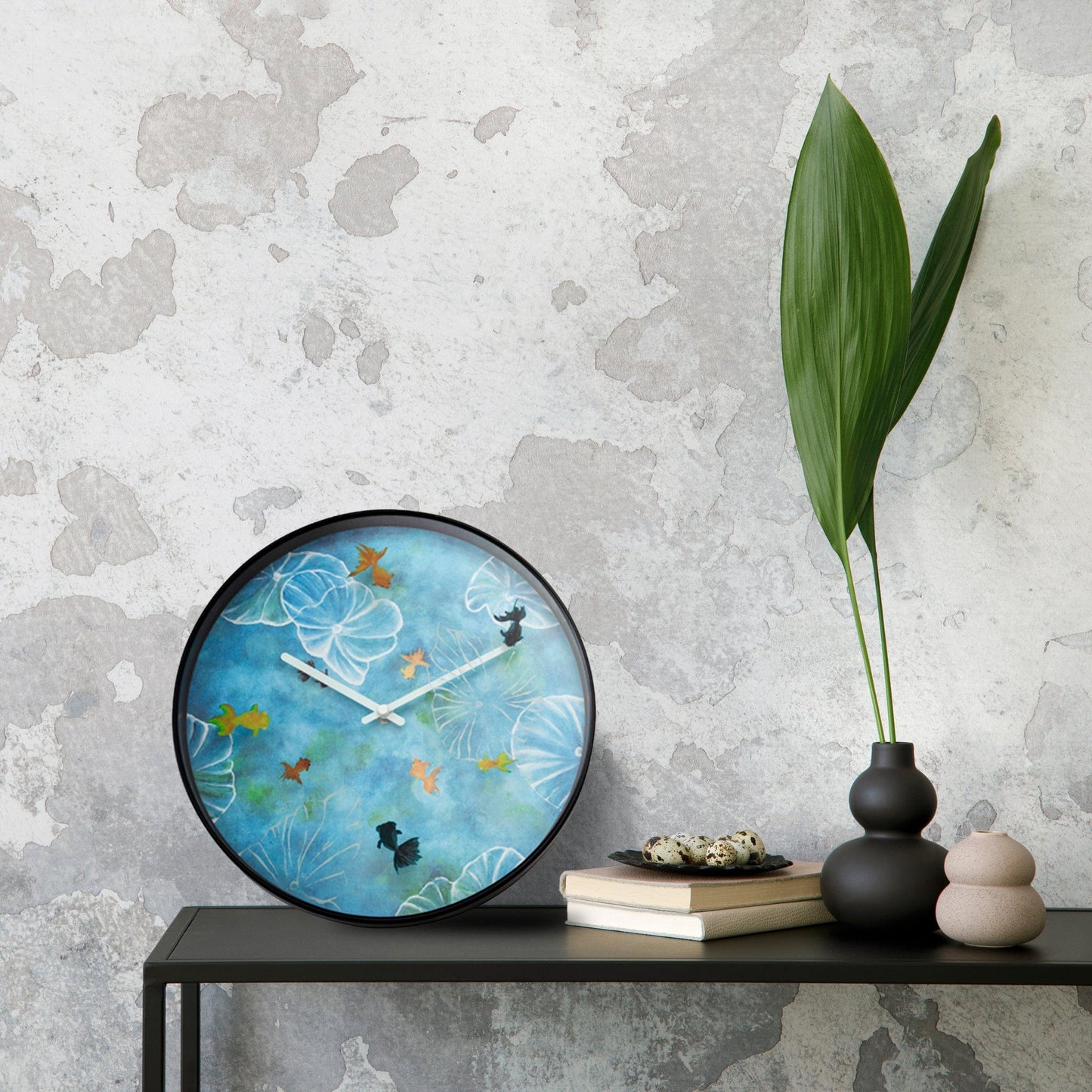 Wandklok 30 cm - Geruisloos - Blauw - Kunststof - "Pond"
