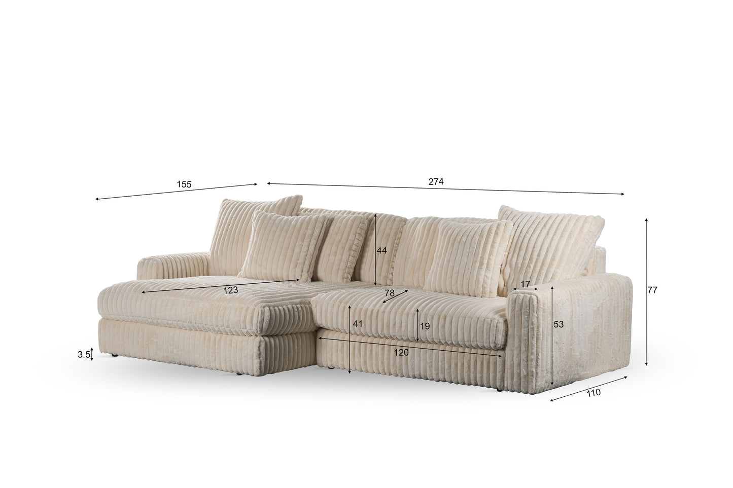 3-zitsbank CL L+R, stof Vito 23, D460 beige