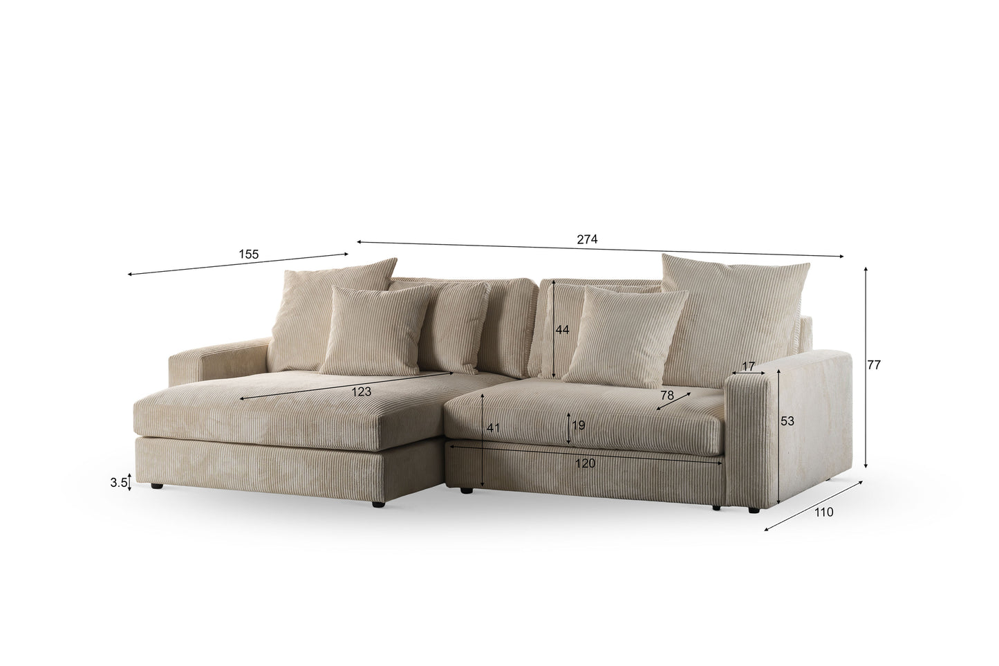 3-zitsbank CL L+R, stof Lincoln 83, R920 naturel