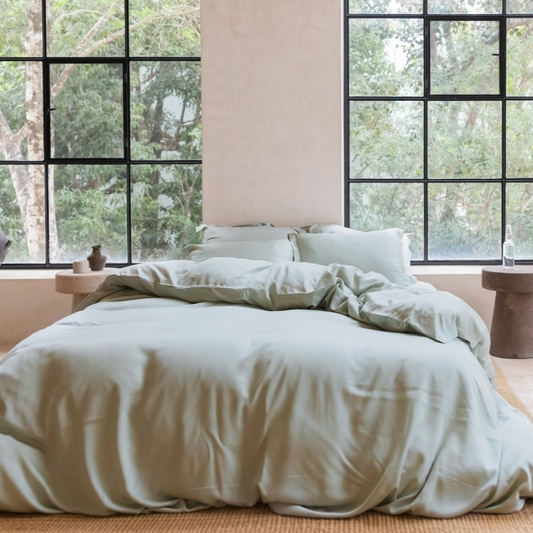 Coco & Cici - Tencel-satijn dekbedovertrek 260 x 220 cm - 2-persoons beddengoed - grijsgroen - Lyocell - hypoallergeen & extra zacht - 2 kussenslopen (60x70)