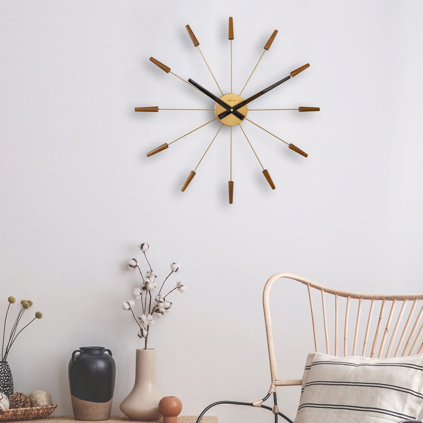 Grote wandklok 58 cm - Stil - Hout/roestvrij staal - "Plug-Inn"