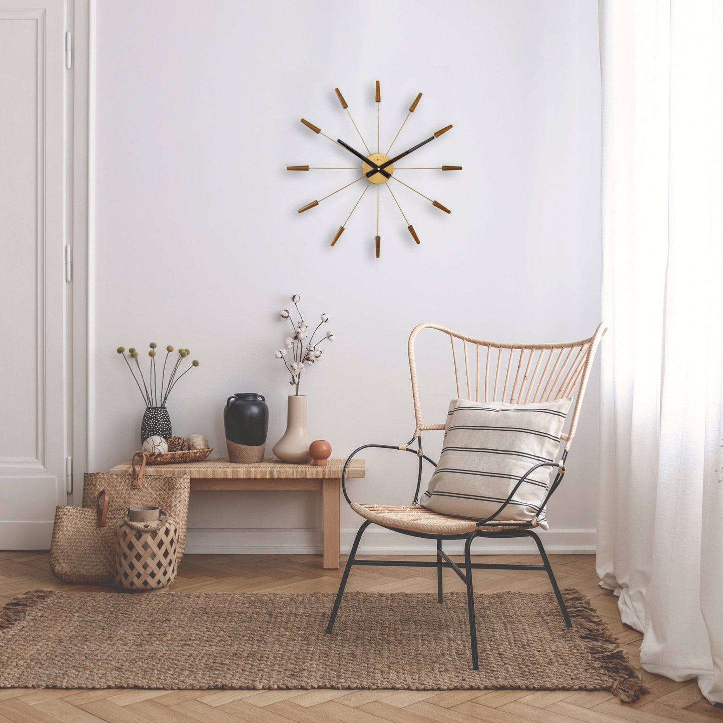 Grote wandklok 58 cm - Stil - Hout/roestvrij staal - "Plug-Inn"