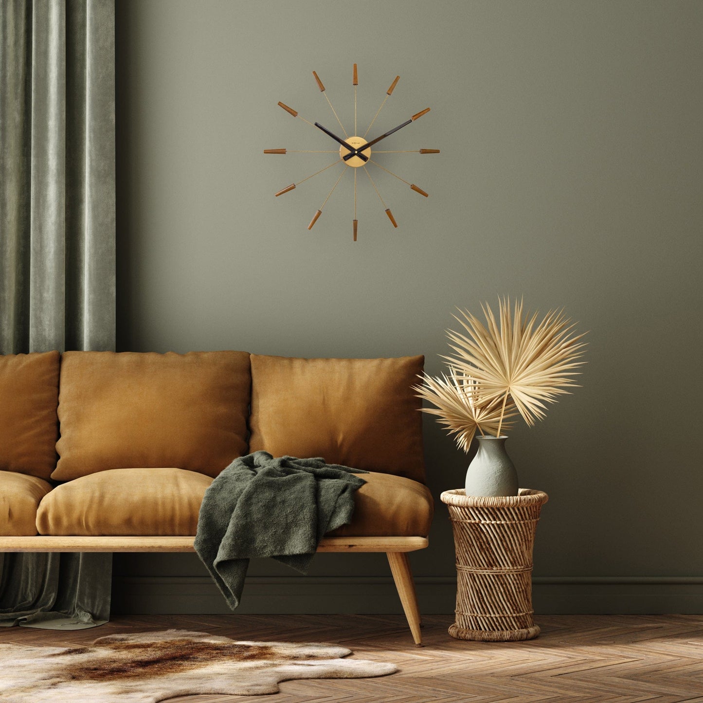 Grote wandklok 58 cm - Stil - Hout/roestvrij staal - "Plug-Inn"