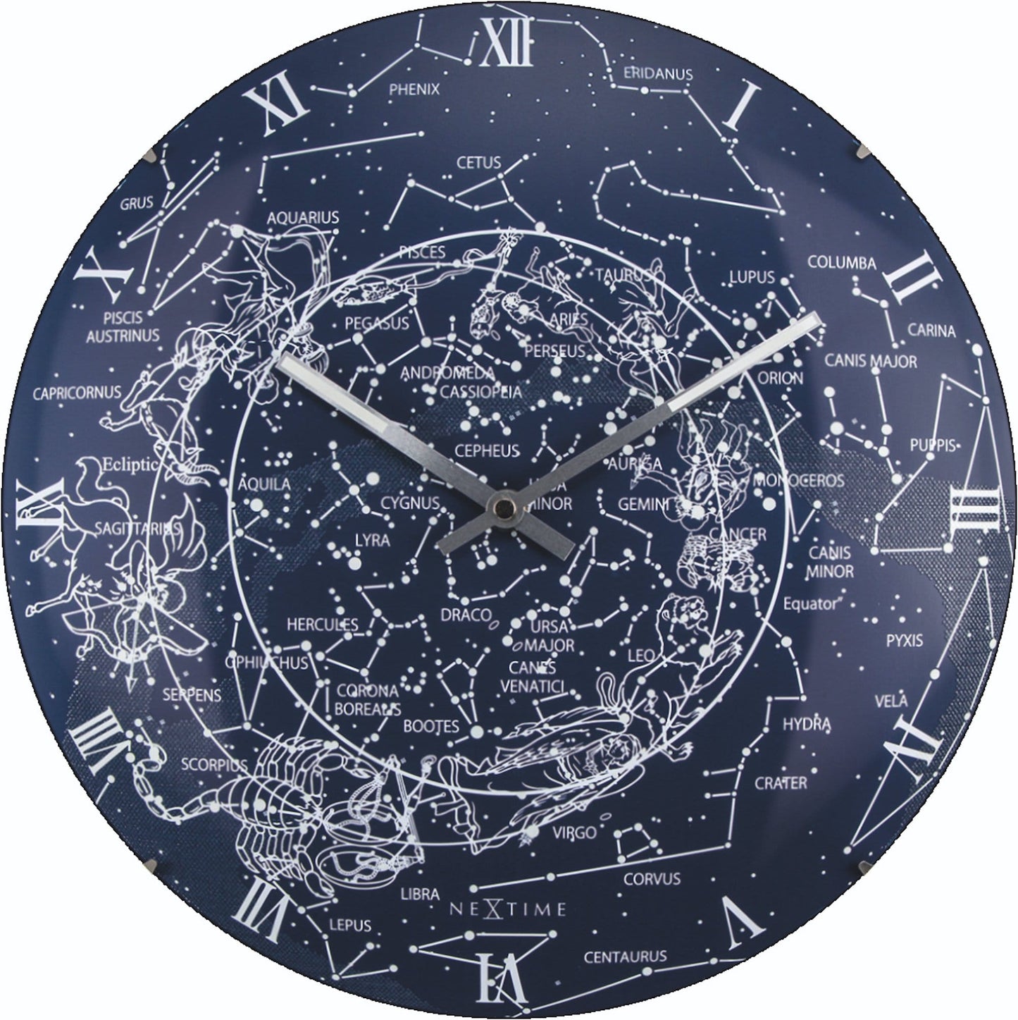 Wandklok - 35 cm - koepelglas - gloeit in het donker - 'Melkweg-koepel'