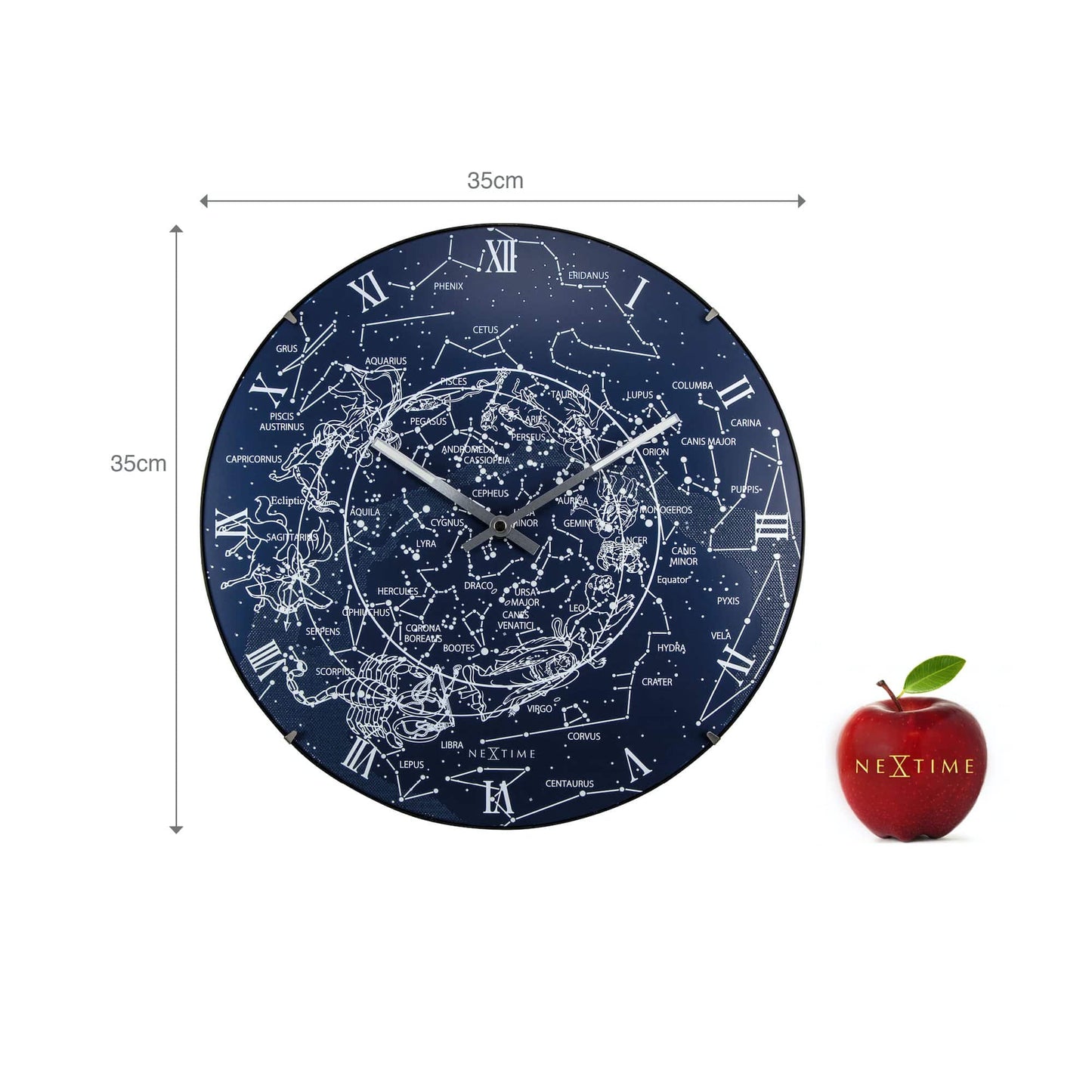 Wandklok - 35 cm - koepelglas - gloeit in het donker - 'Melkweg-koepel'