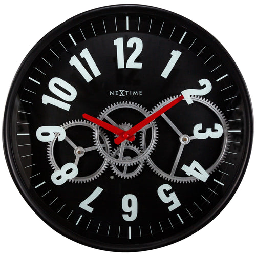 Moderne klok met bewegende tandwielen - 36 cm - Metaal/Glas