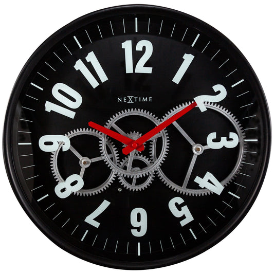 Moderne klok met bewegende tandwielen - 36 cm - Metaal/Glas