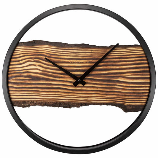 Houten wandklok - geruisloos - 30 cm - hout/metaal - bos
