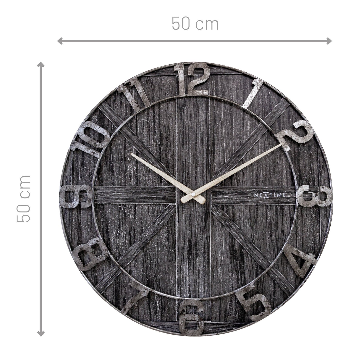 Grote wandklok - 50 cm - Geruisloos - Hout - Metaal - "York"
