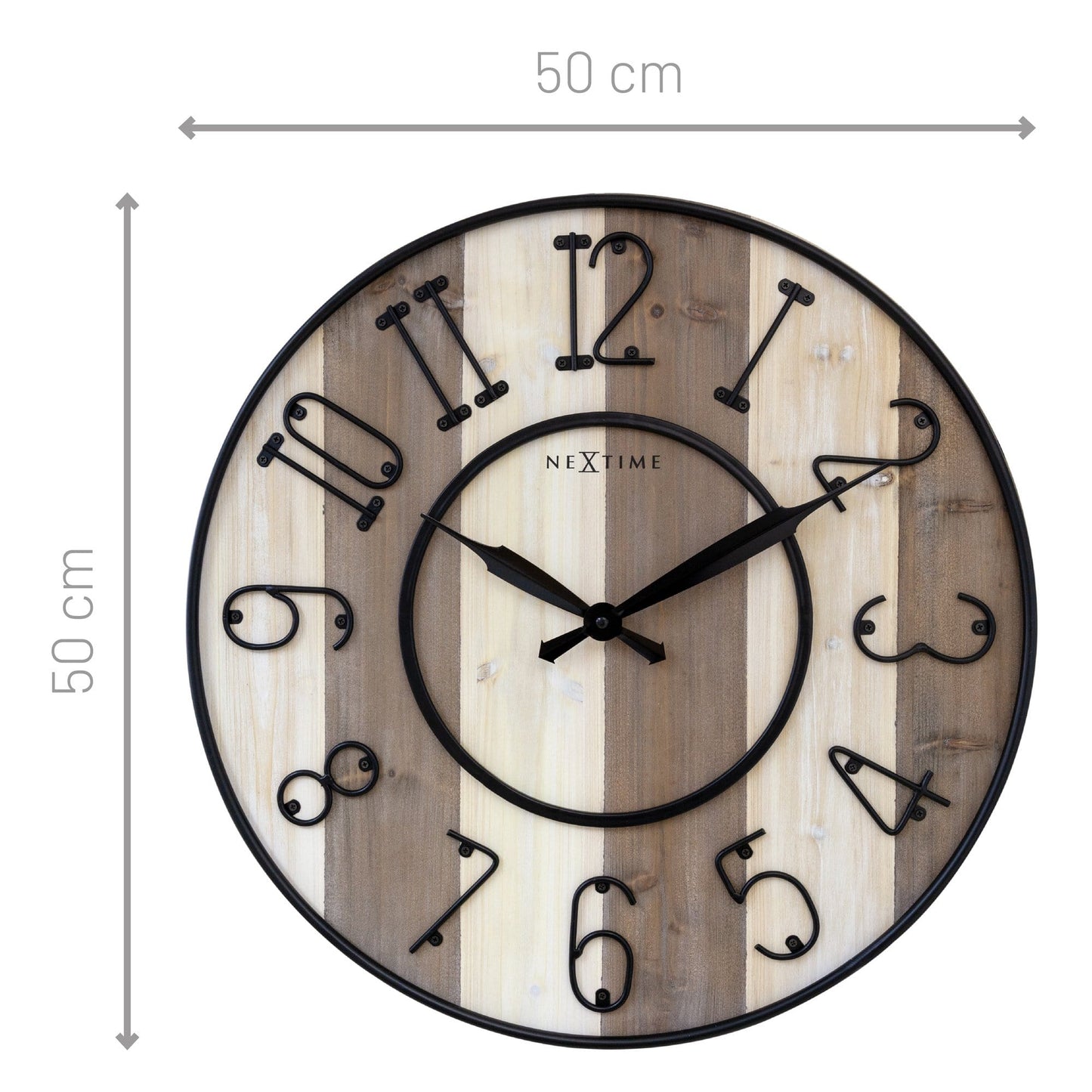 Grote wandklok - 50 cm - Stil - Hout en metaal - "Oxford"