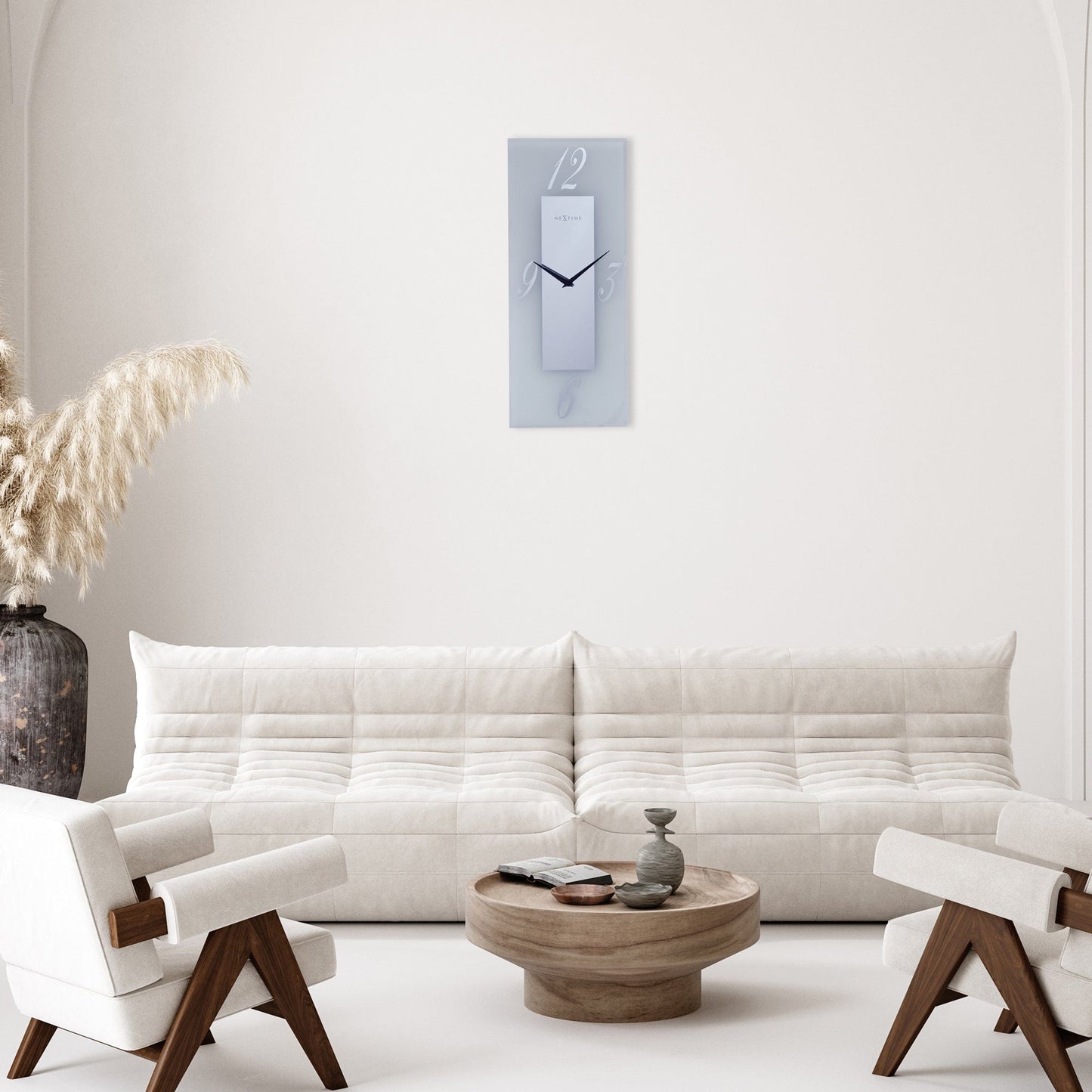Wandklok 20x50 cm - Geruisloos - Glas - Mat/Spiegel - "Dali"