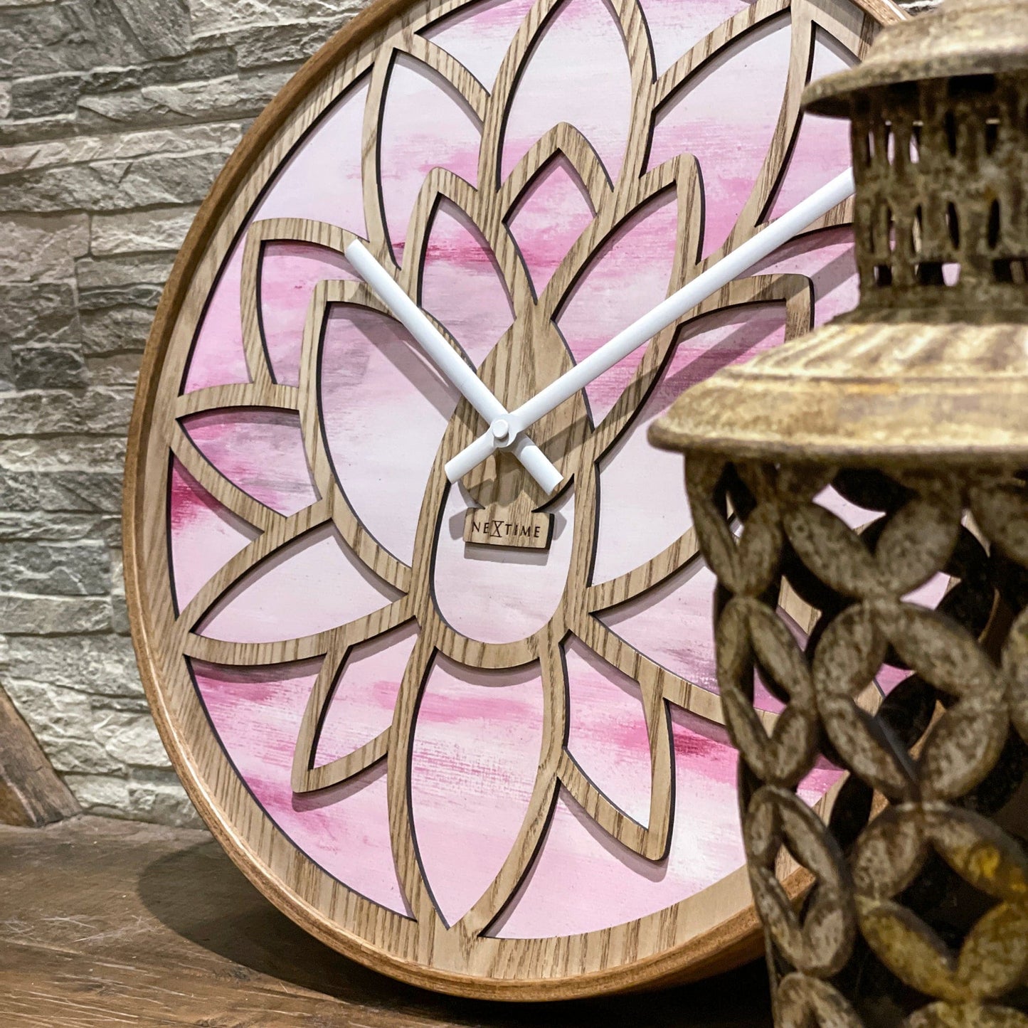 Wandklok 40 cm - Stil - Roze - Hout - "Lotus"