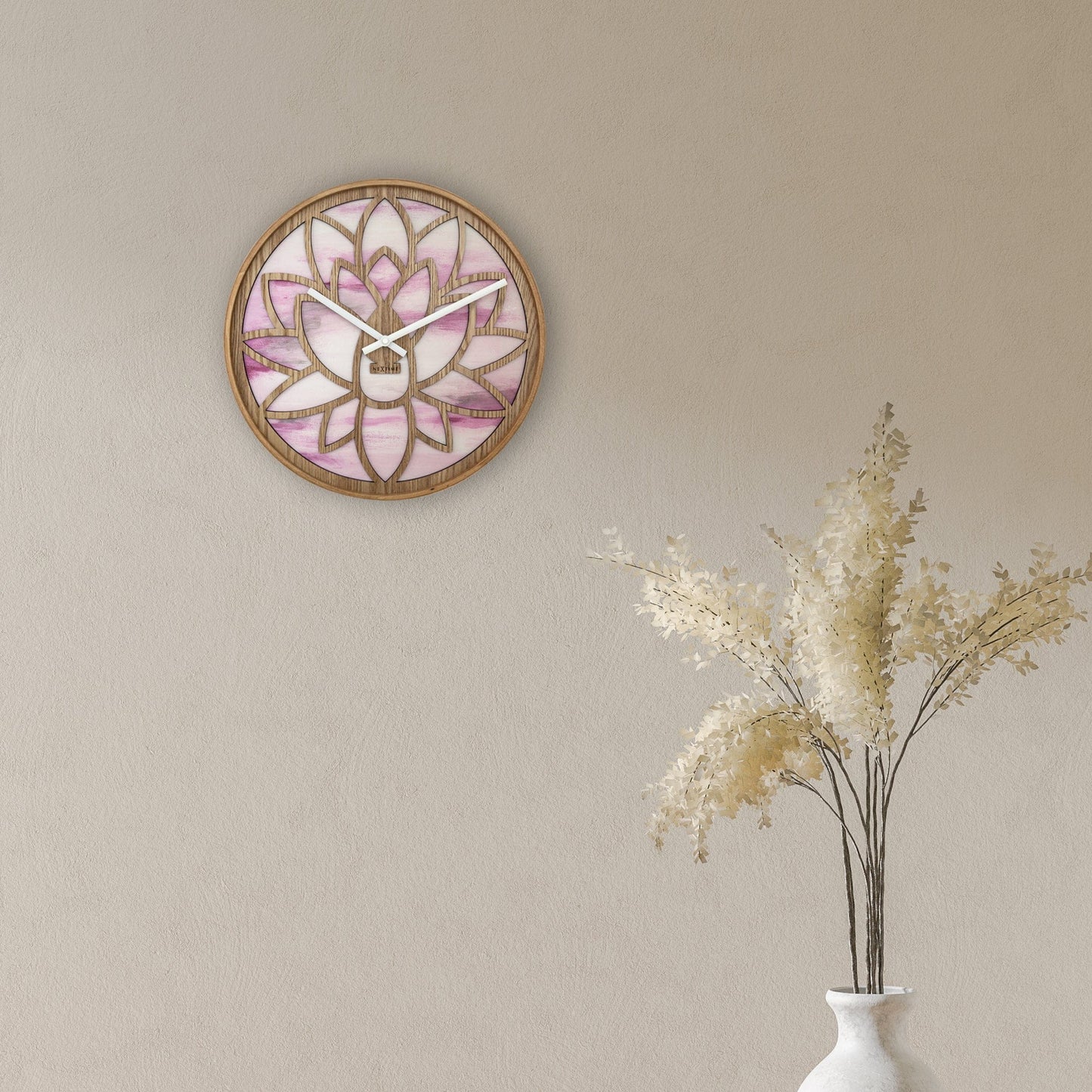 Wandklok 40 cm - Stil - Roze - Hout - "Lotus"