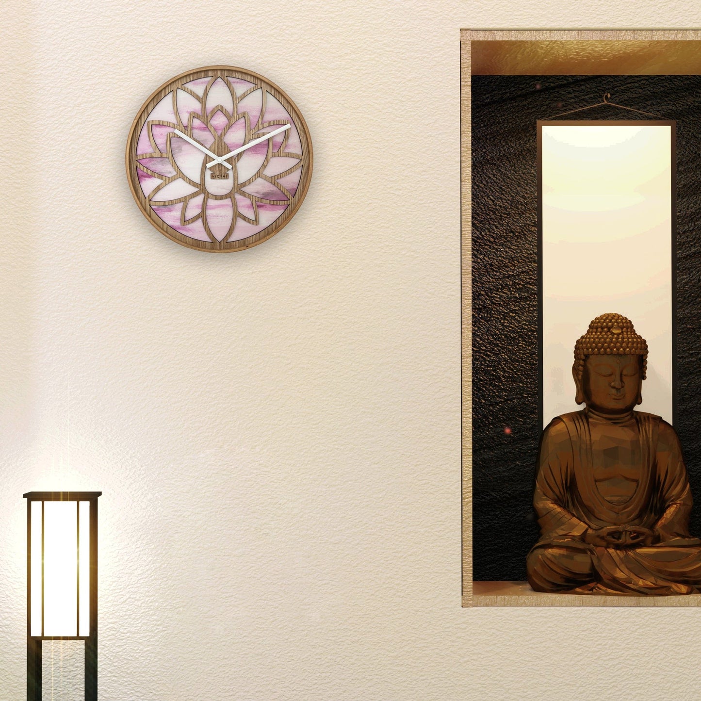 Wandklok 40 cm - Stil - Roze - Hout - "Lotus"