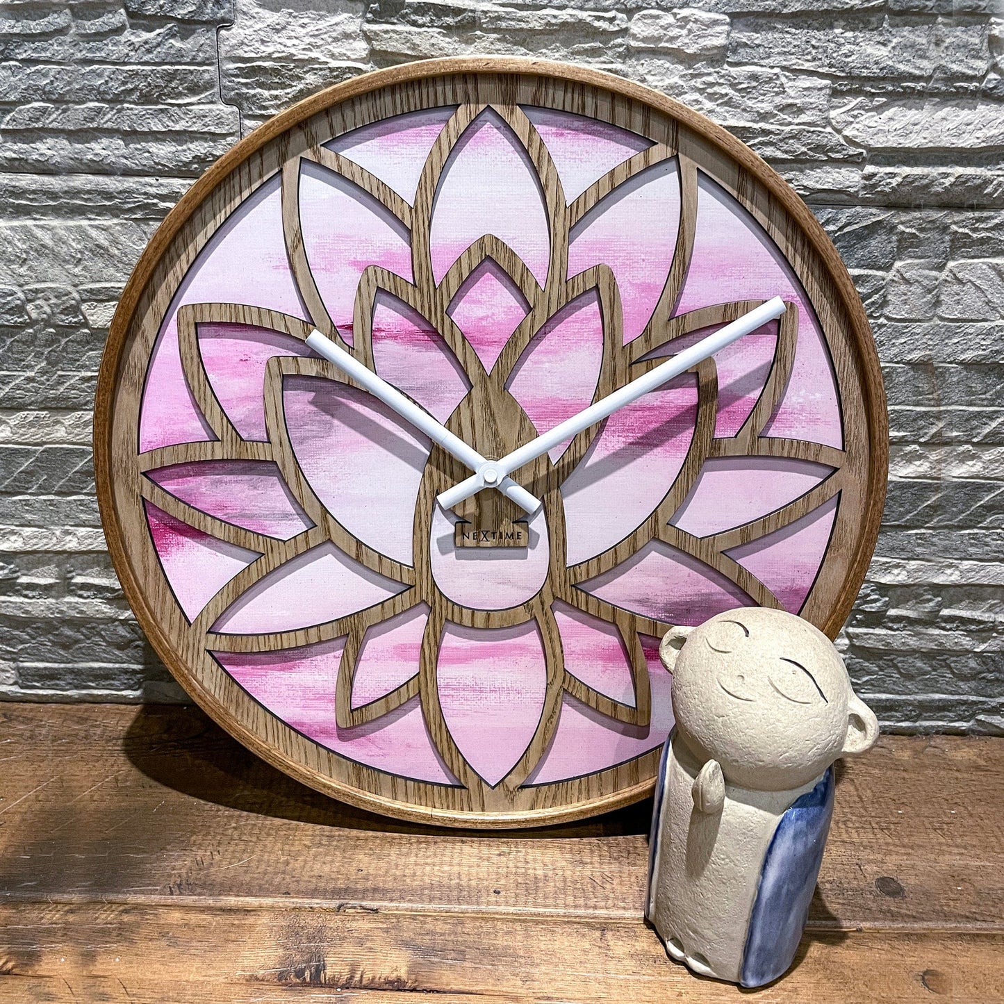 Wandklok 40 cm - Stil - Roze - Hout - "Lotus"