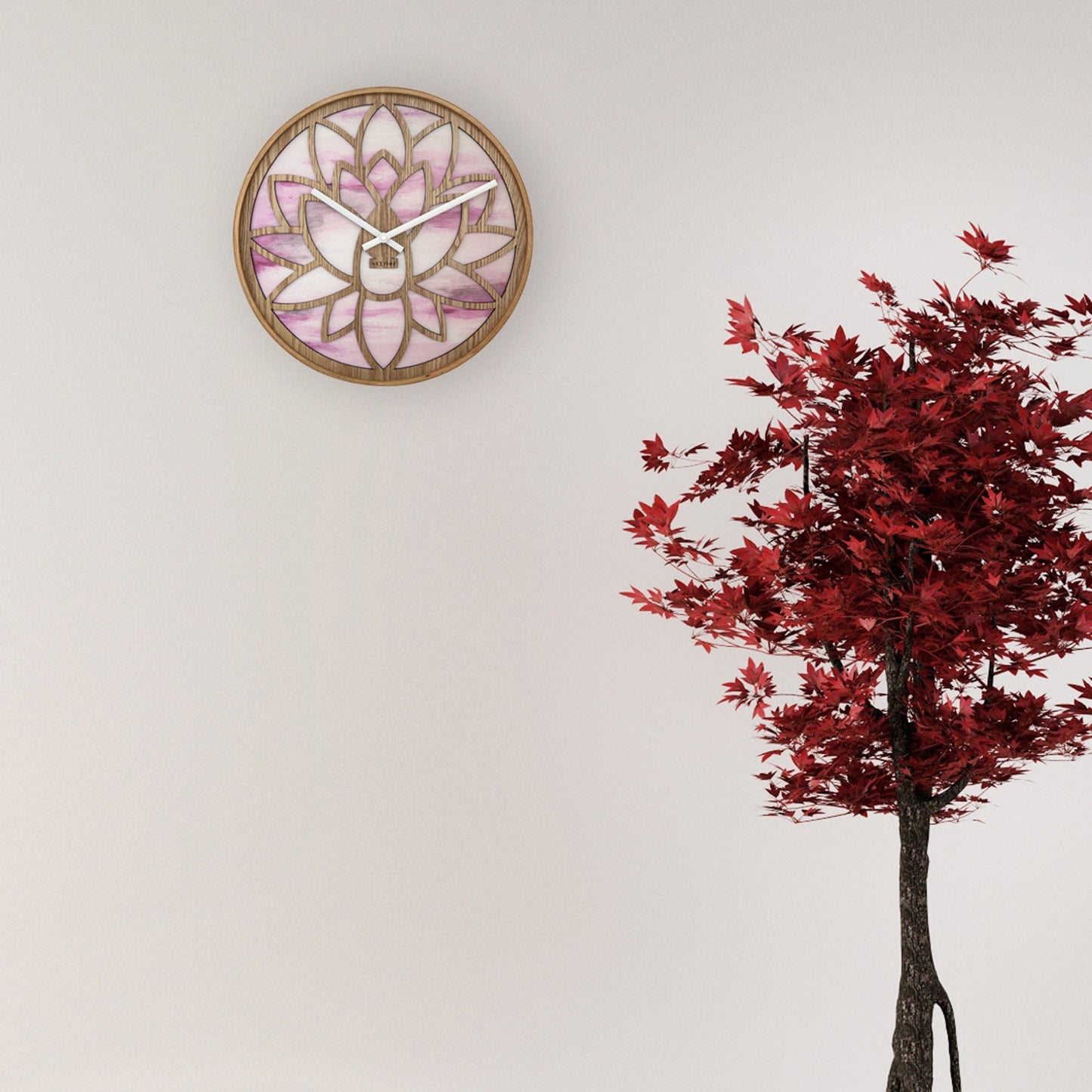 Wandklok 40 cm - Stil - Roze - Hout - "Lotus"