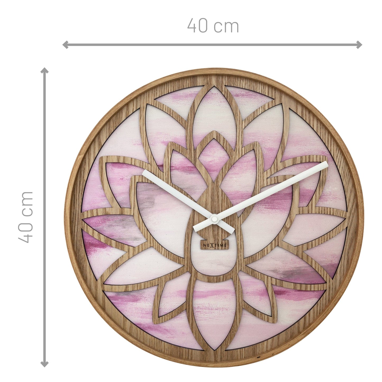 Wandklok 40 cm - Stil - Roze - Hout - "Lotus"
