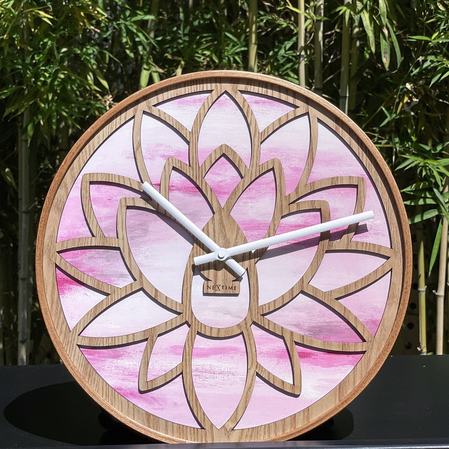 Wandklok 40 cm - Stil - Roze - Hout - "Lotus"