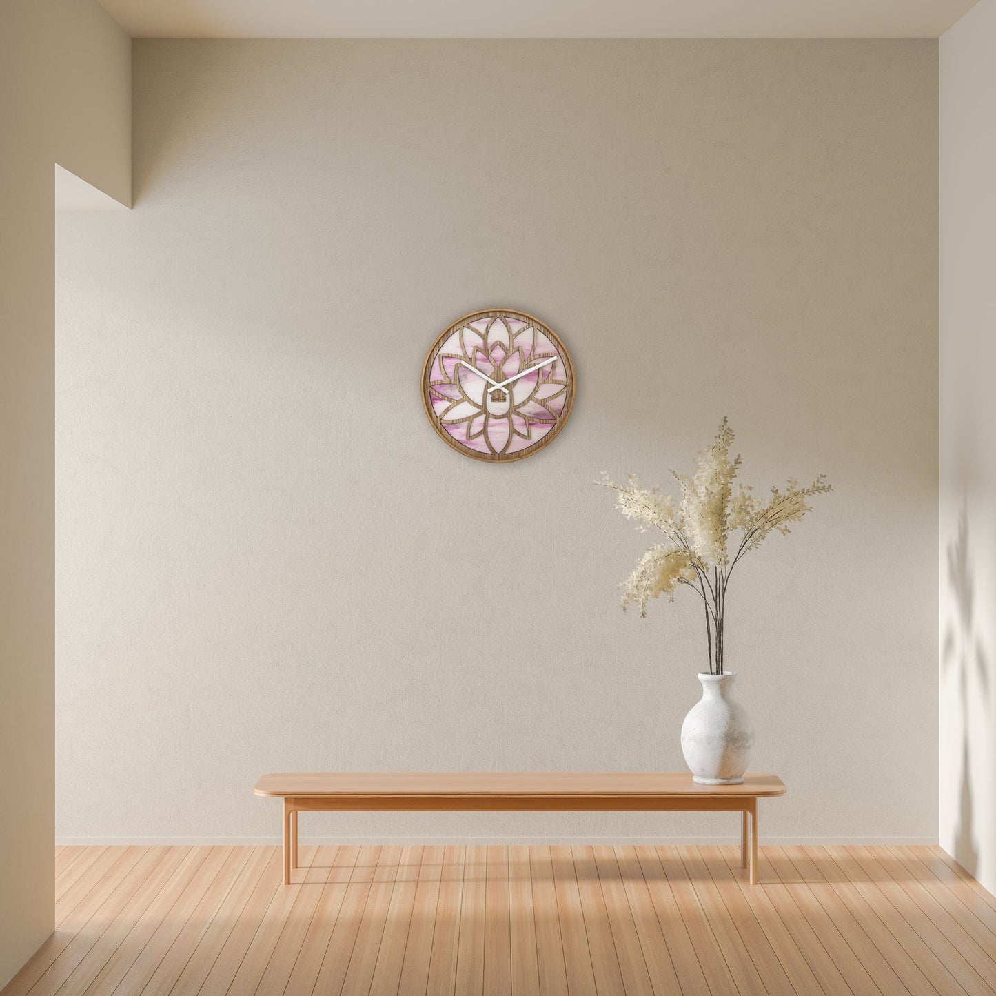 Wandklok 40 cm - Stil - Roze - Hout - "Lotus"