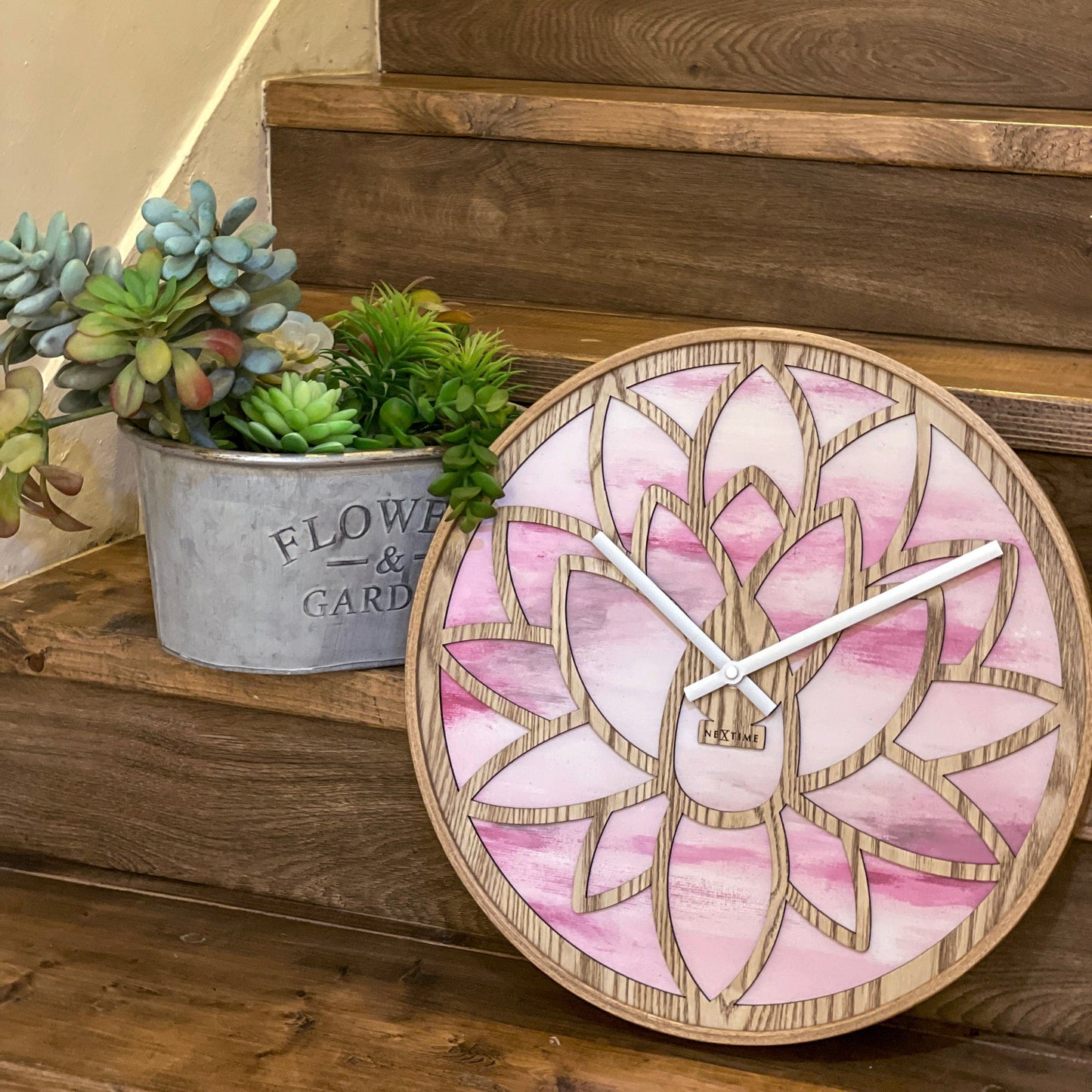 Wandklok 40 cm - Stil - Roze - Hout - "Lotus"