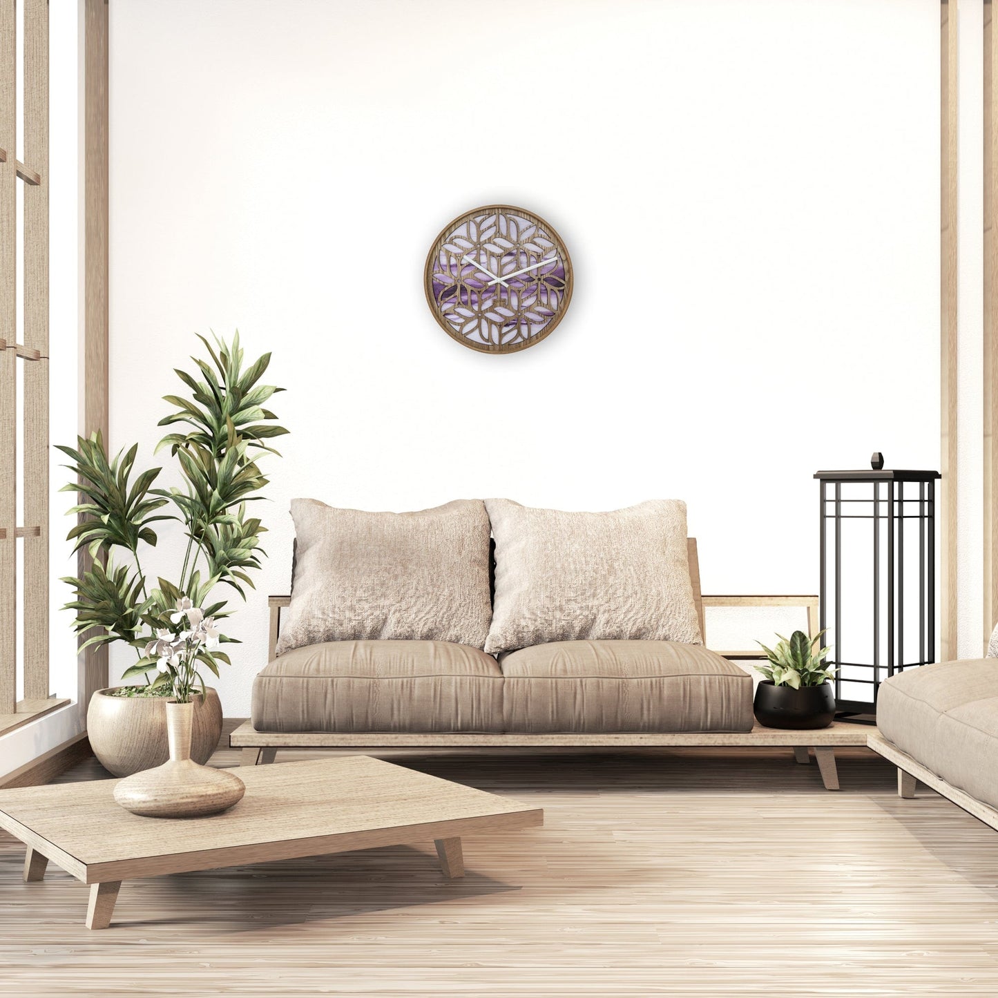 Wandklok 40 cm - geruisloos - paars - houten - "Yogi"