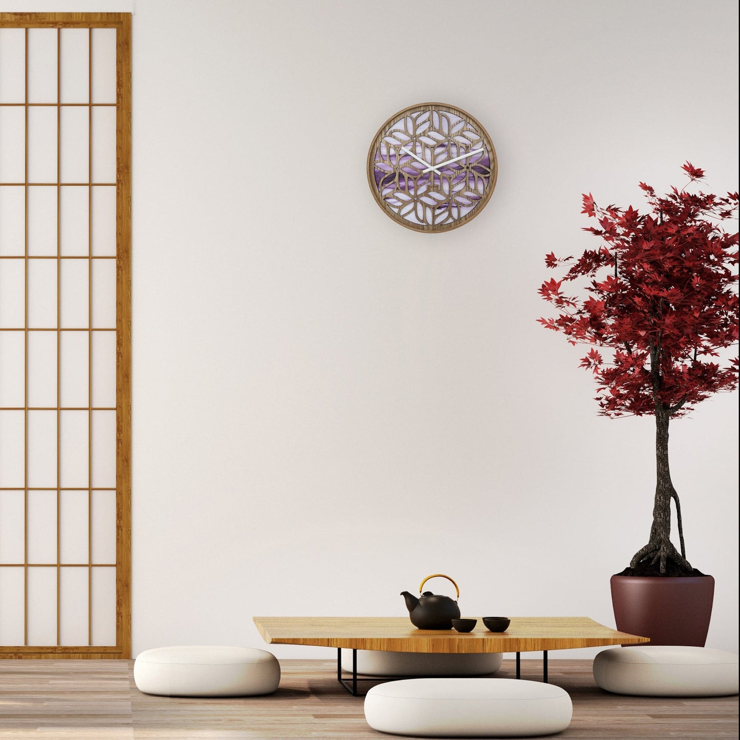 Wandklok 40 cm - geruisloos - paars - houten - "Yogi"