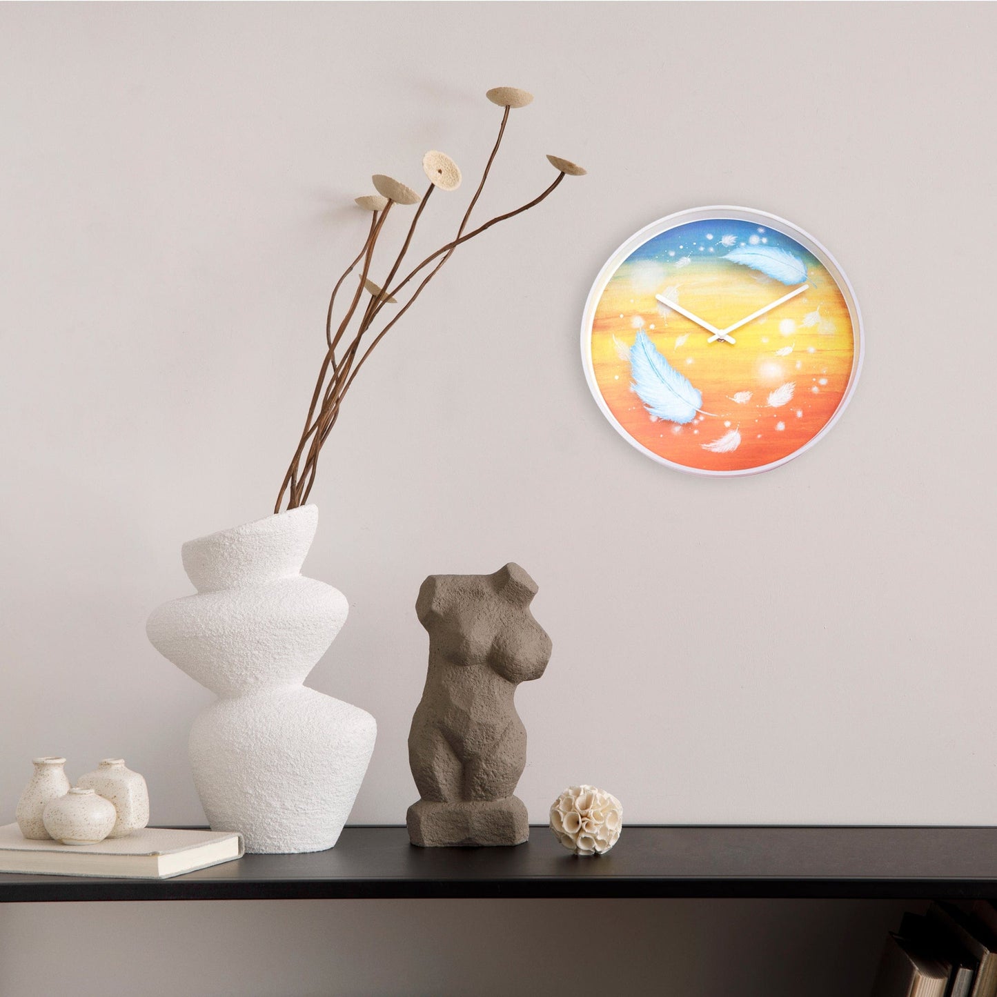 Wandklok 30 cm - Geruisloos - Meerkleurig - Plastic - "Veren"