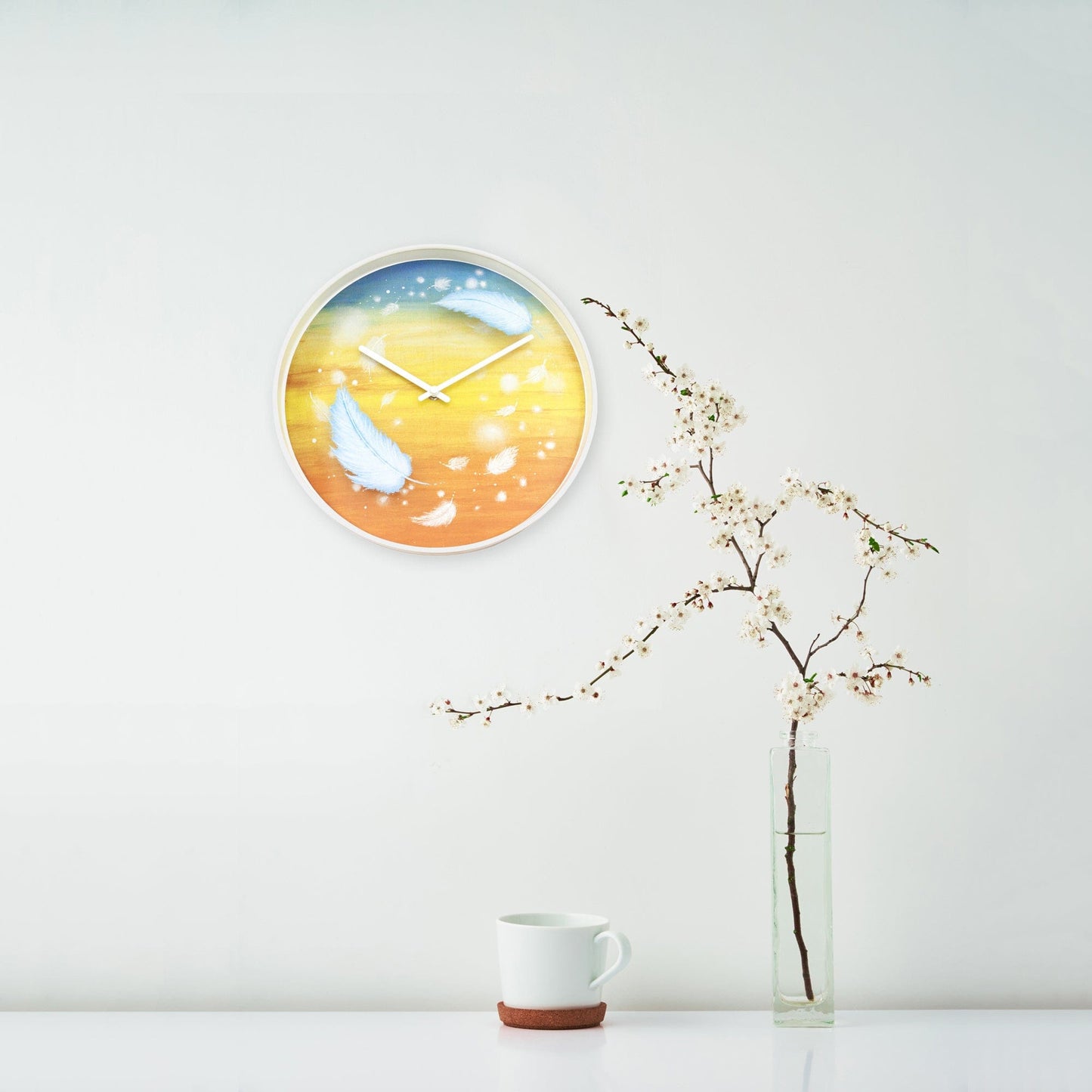 Wandklok 30 cm - Geruisloos - Meerkleurig - Plastic - "Veren"