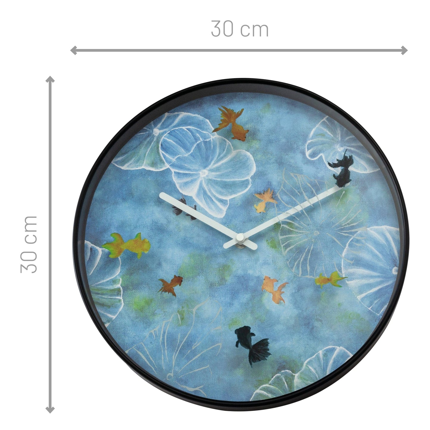 Wandklok 30 cm - Geruisloos - Blauw - Kunststof - "Pond"