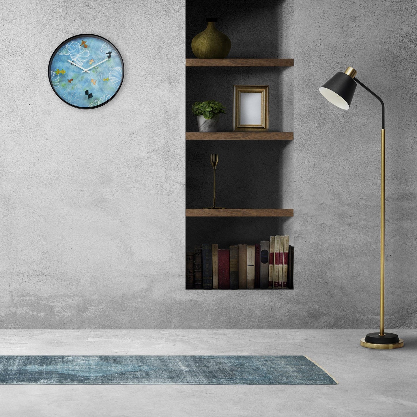 Wandklok 30 cm - Geruisloos - Blauw - Kunststof - "Pond"