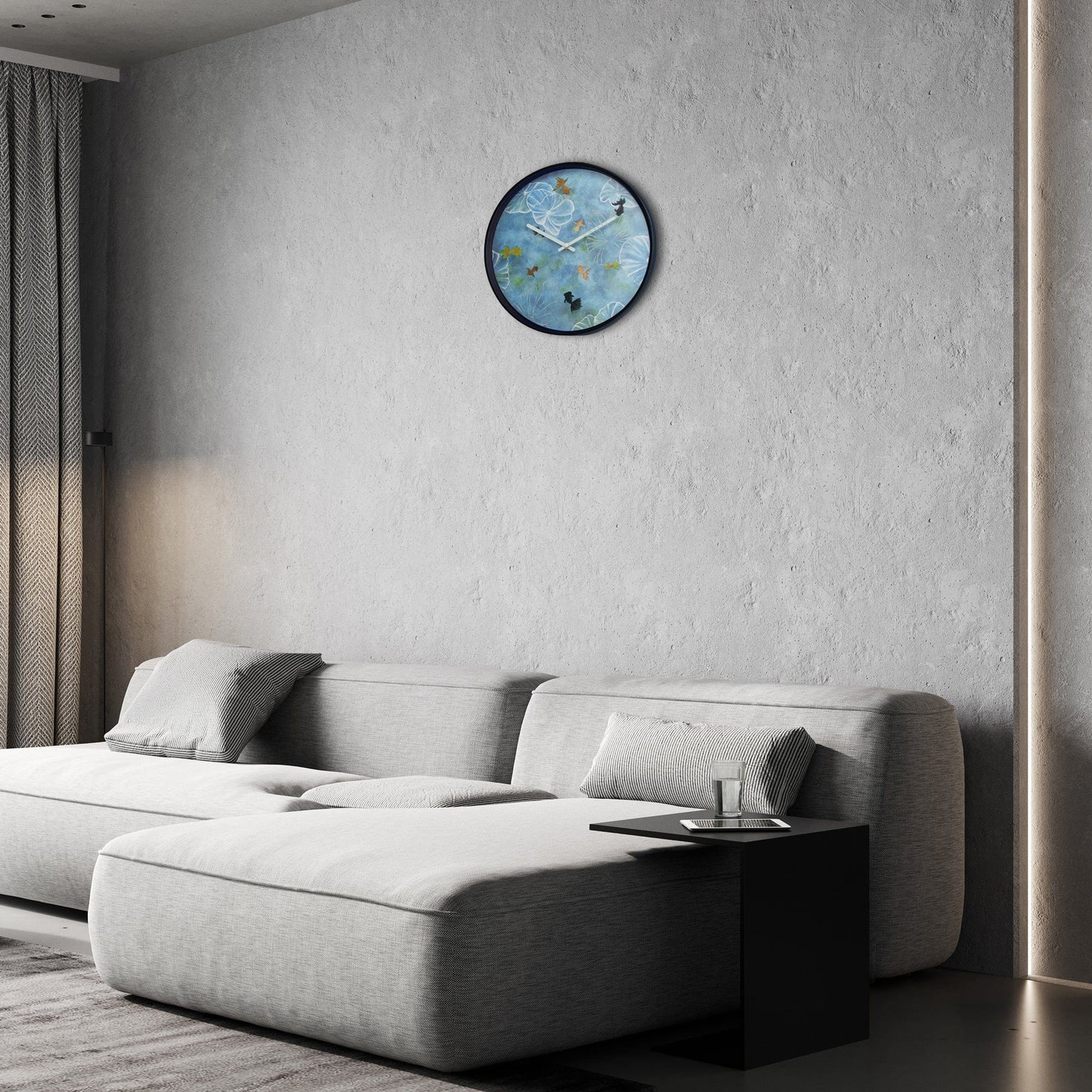 Wandklok 30 cm - Geruisloos - Blauw - Kunststof - "Pond"