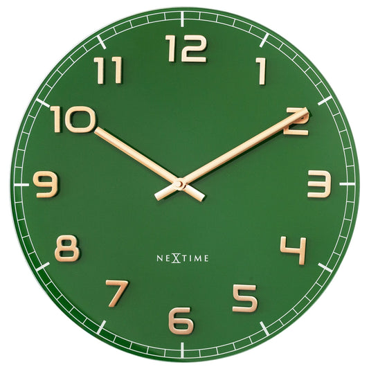 Wandklok 40 cm - Geruisloos - Groen - Glas/Aluminium - "Classy Medium"