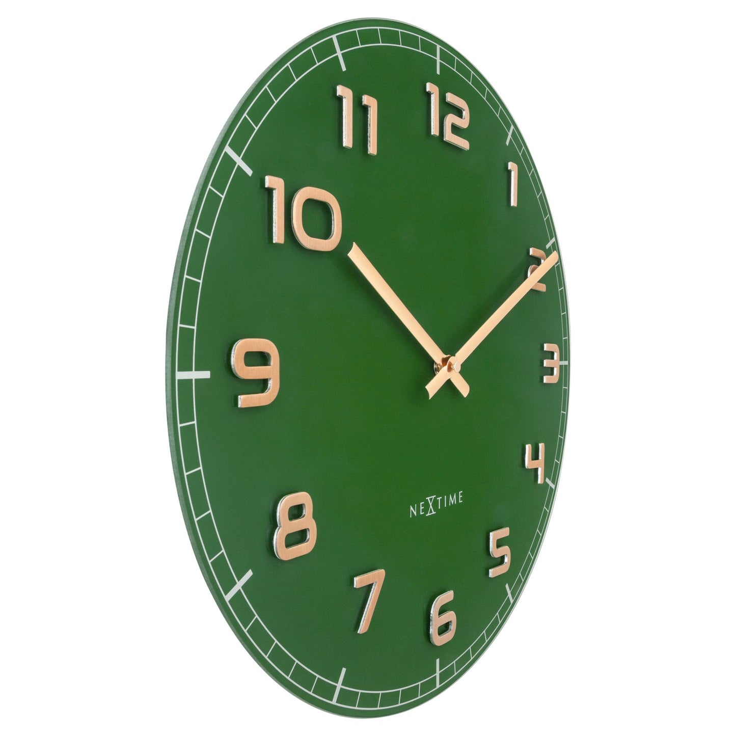 Wandklok 40 cm - Geruisloos - Groen - Glas/Aluminium - "Classy Medium"
