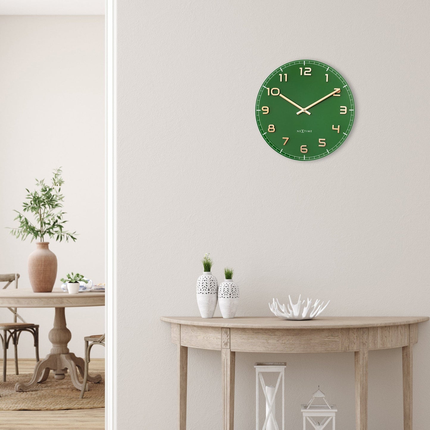 Wandklok 40 cm - Geruisloos - Groen - Glas/Aluminium - "Classy Medium"