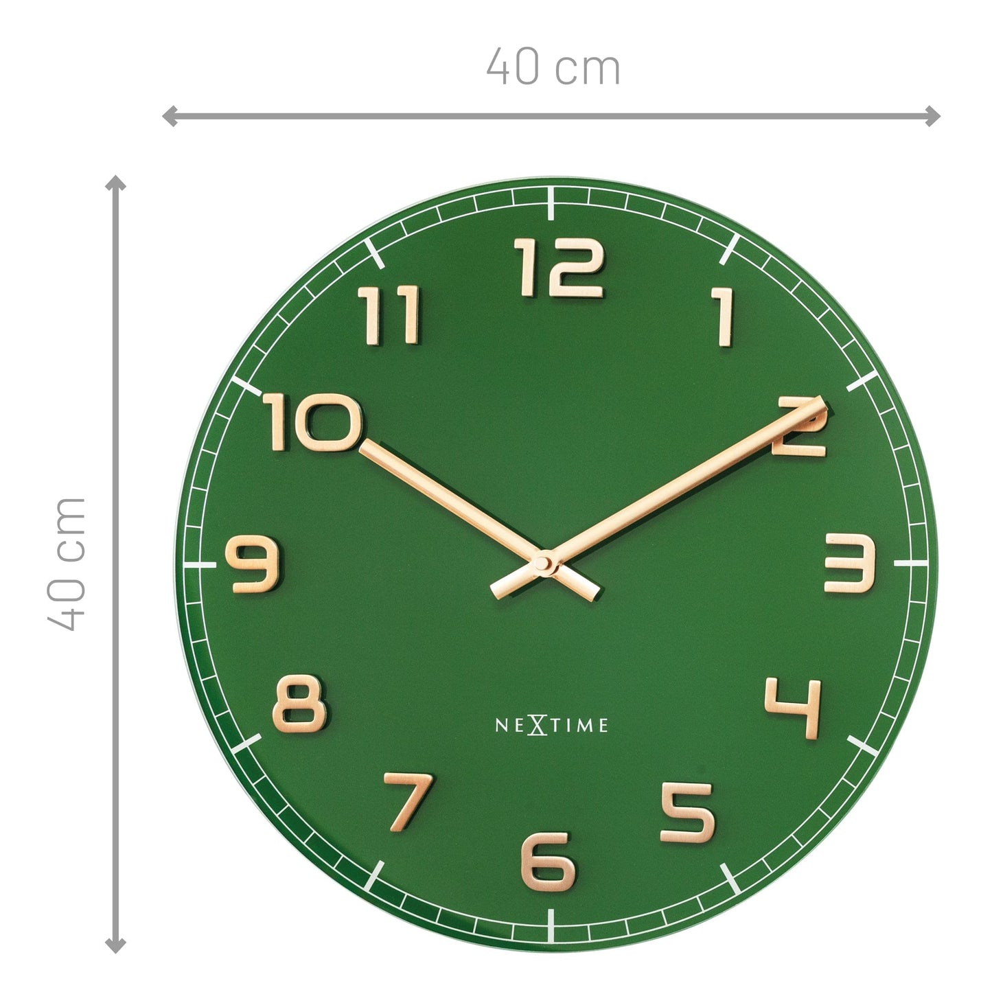Wandklok 40 cm - Geruisloos - Groen - Glas/Aluminium - "Classy Medium"