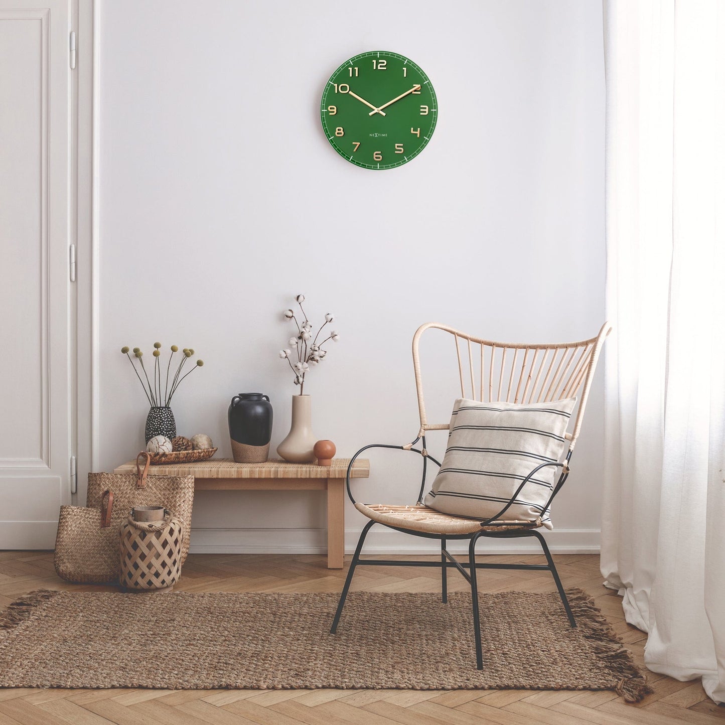 Wandklok 40 cm - Geruisloos - Groen - Glas/Aluminium - "Classy Medium"