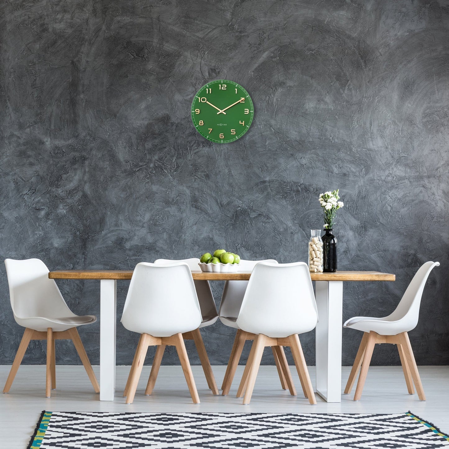 Wandklok 40 cm - Geruisloos - Groen - Glas/Aluminium - "Classy Medium"
