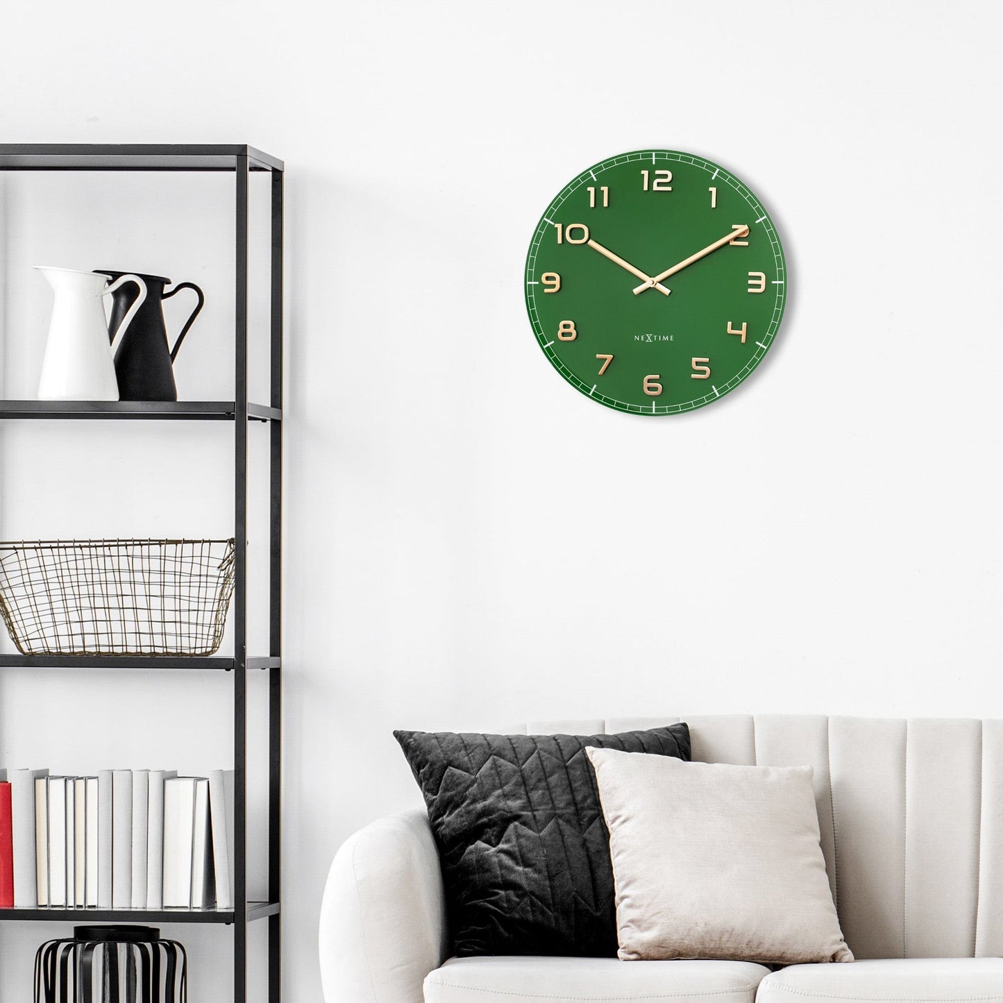 Wandklok 40 cm - Geruisloos - Groen - Glas/Aluminium - "Classy Medium"