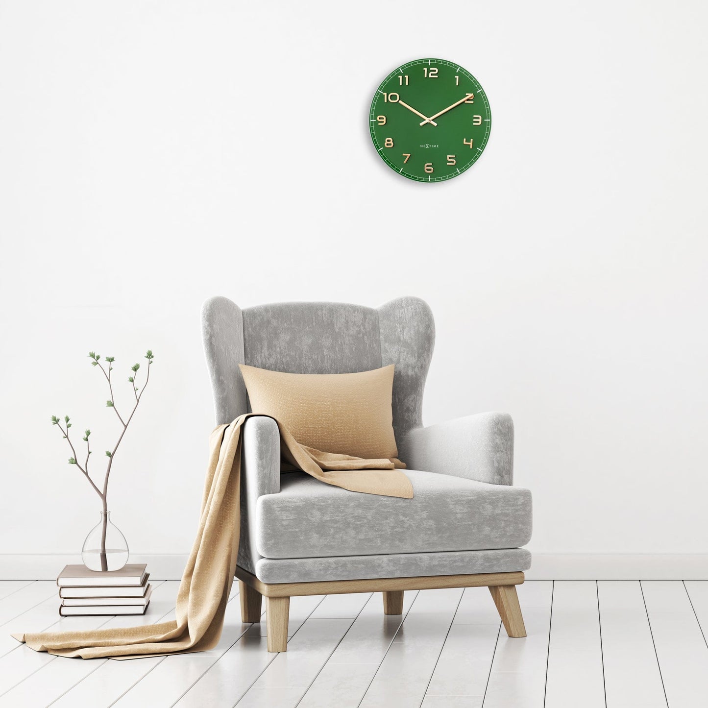 Wandklok 40 cm - Geruisloos - Groen - Glas/Aluminium - "Classy Medium"