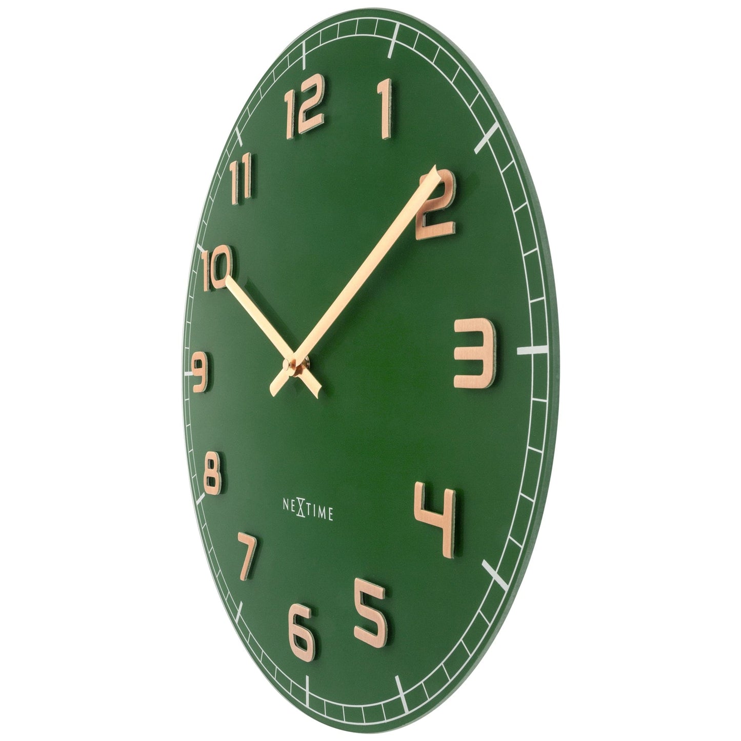 Wandklok 40 cm - Geruisloos - Groen - Glas/Aluminium - "Classy Medium"