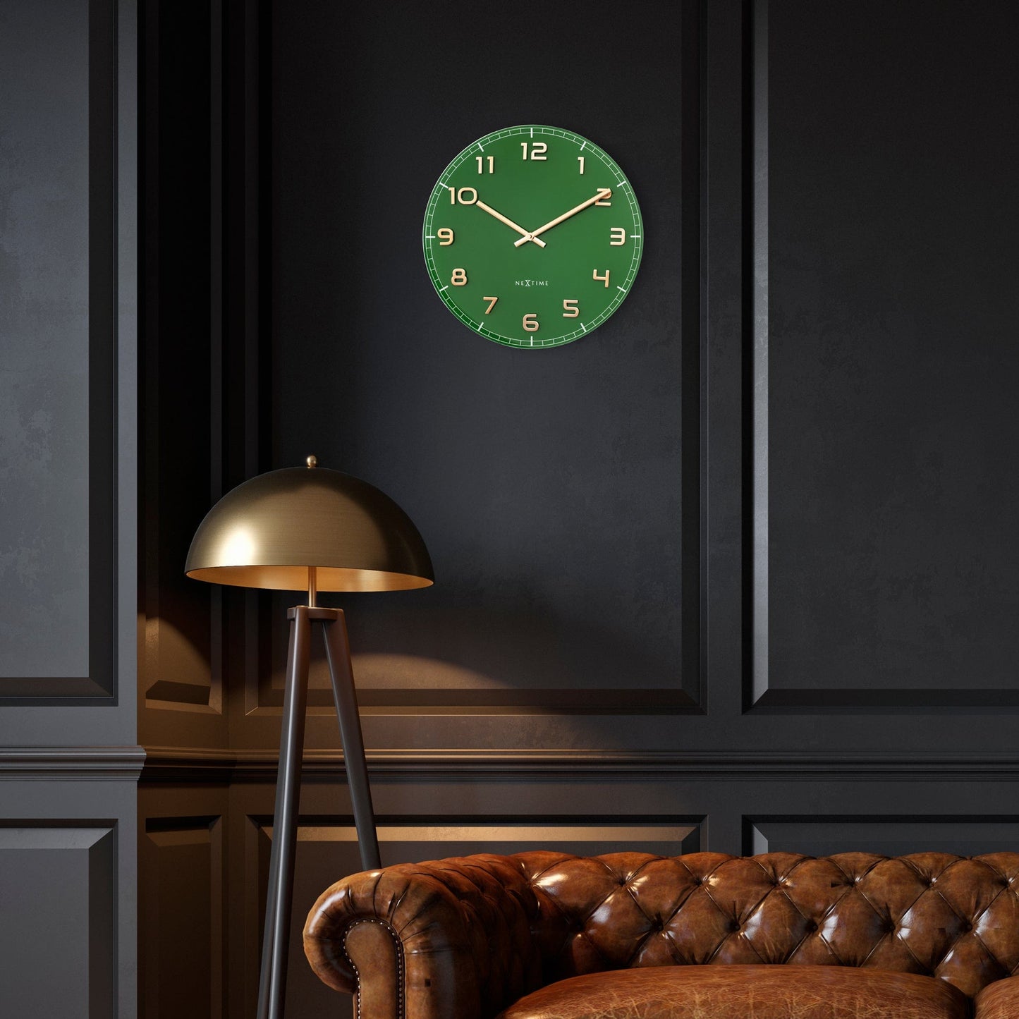 Wandklok 40 cm - Geruisloos - Groen - Glas/Aluminium - "Classy Medium"