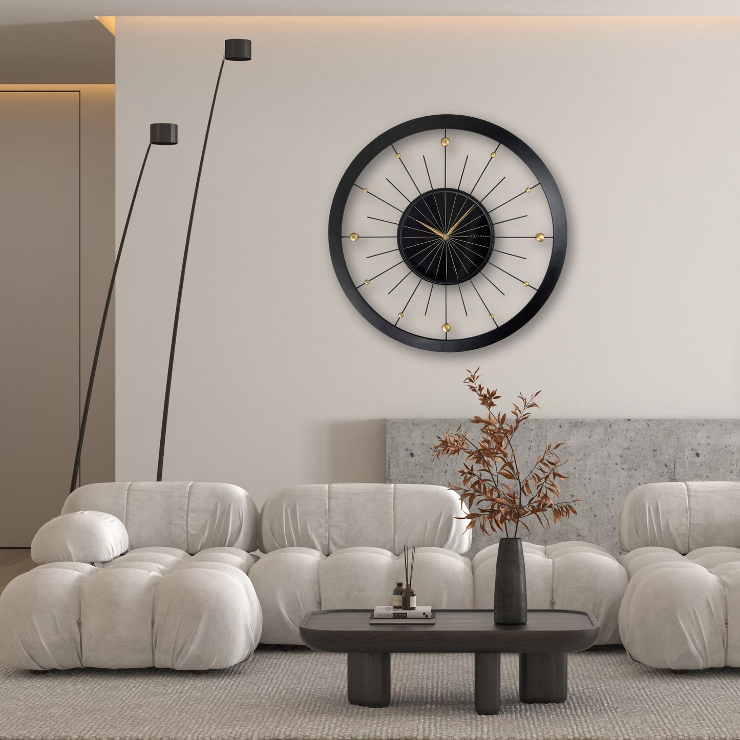Wandklok 90 cm-Geruisloos-Zwart-Metaal-NeXtime 'Orbit Large'