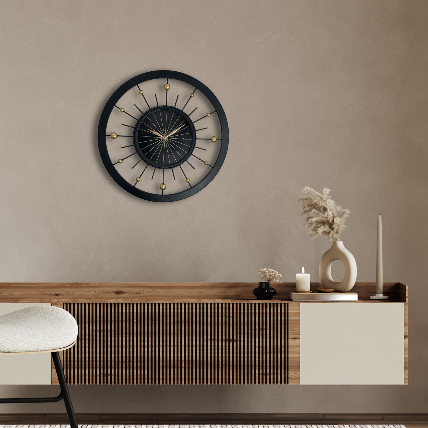 Wandklok 60cm-Stil-Zwart-Metaal-NeXtime 'Orbit'