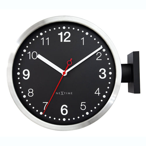 Wandklok 32,3x28x10cm-Geruisloos-Wit & Zwart-Aluminium-NeXtime 'Double'