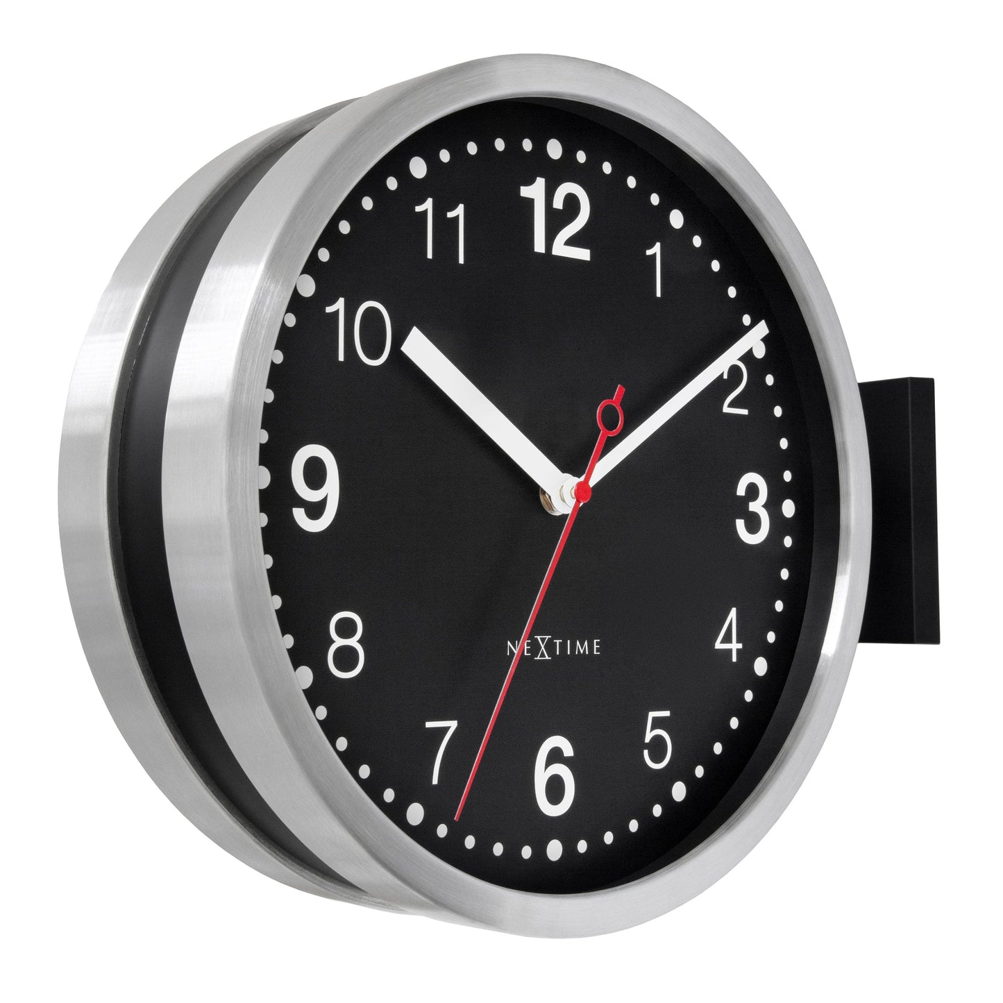 Wandklok 32,3x28x10cm-Geruisloos-Wit & Zwart-Aluminium-NeXtime 'Double'
