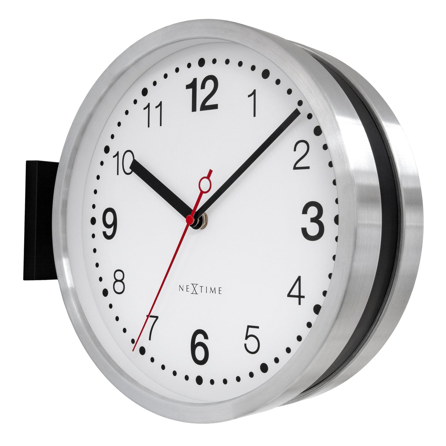 Wandklok 32,3x28x10cm-Geruisloos-Wit & Zwart-Aluminium-NeXtime 'Double'