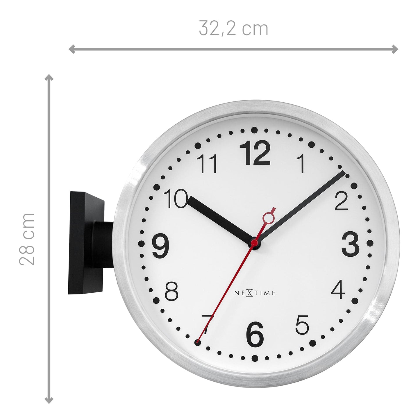 Wandklok 32,3x28x10cm-Geruisloos-Wit & Zwart-Aluminium-NeXtime 'Double'