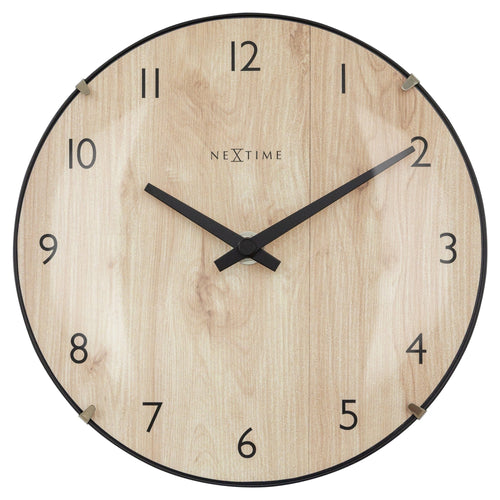 Tafel-/Wandklok 20 cm - Bolvormige glaslens - Stil - Lichte houtkleur - Glas - "Edge Wood Mini"