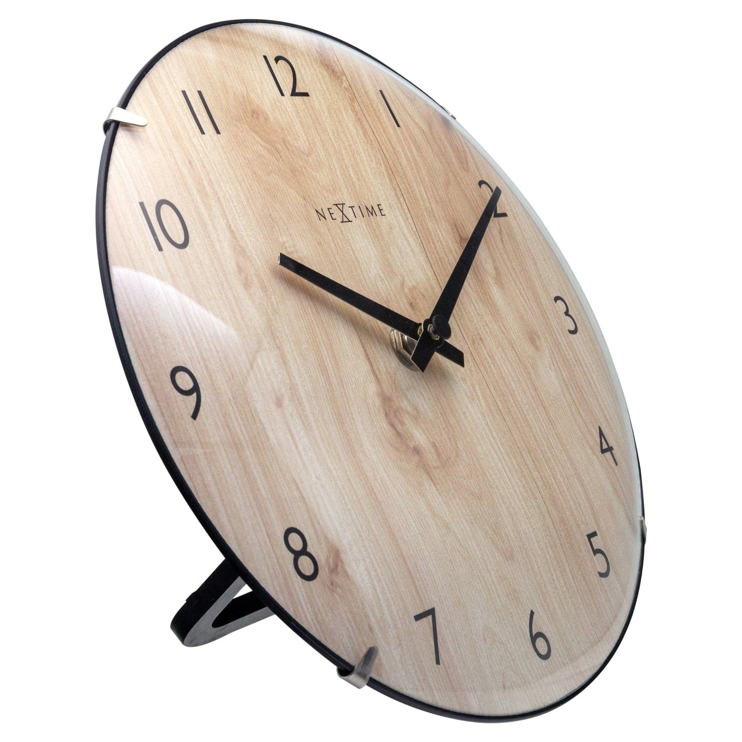 Tafel-/Wandklok 20 cm - Bolvormige glaslens - Stil - Lichte houtkleur - Glas - "Edge Wood Mini"